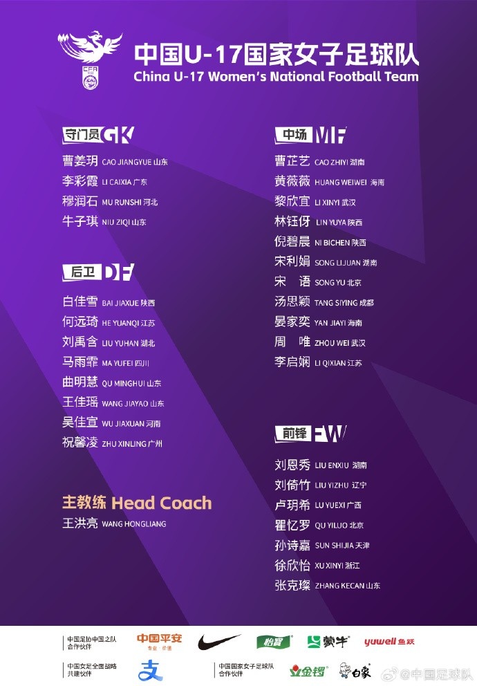 U17女足30人將在蘇州集訓(xùn)備戰(zhàn)世界杯，姜寧、朱挺擔(dān)任訓(xùn)練員